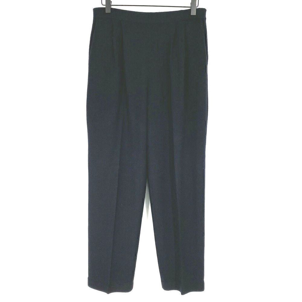 St John Basics Pants Size 6 Black Santana Knit Straight Leg Pull On Pleat Pocket
